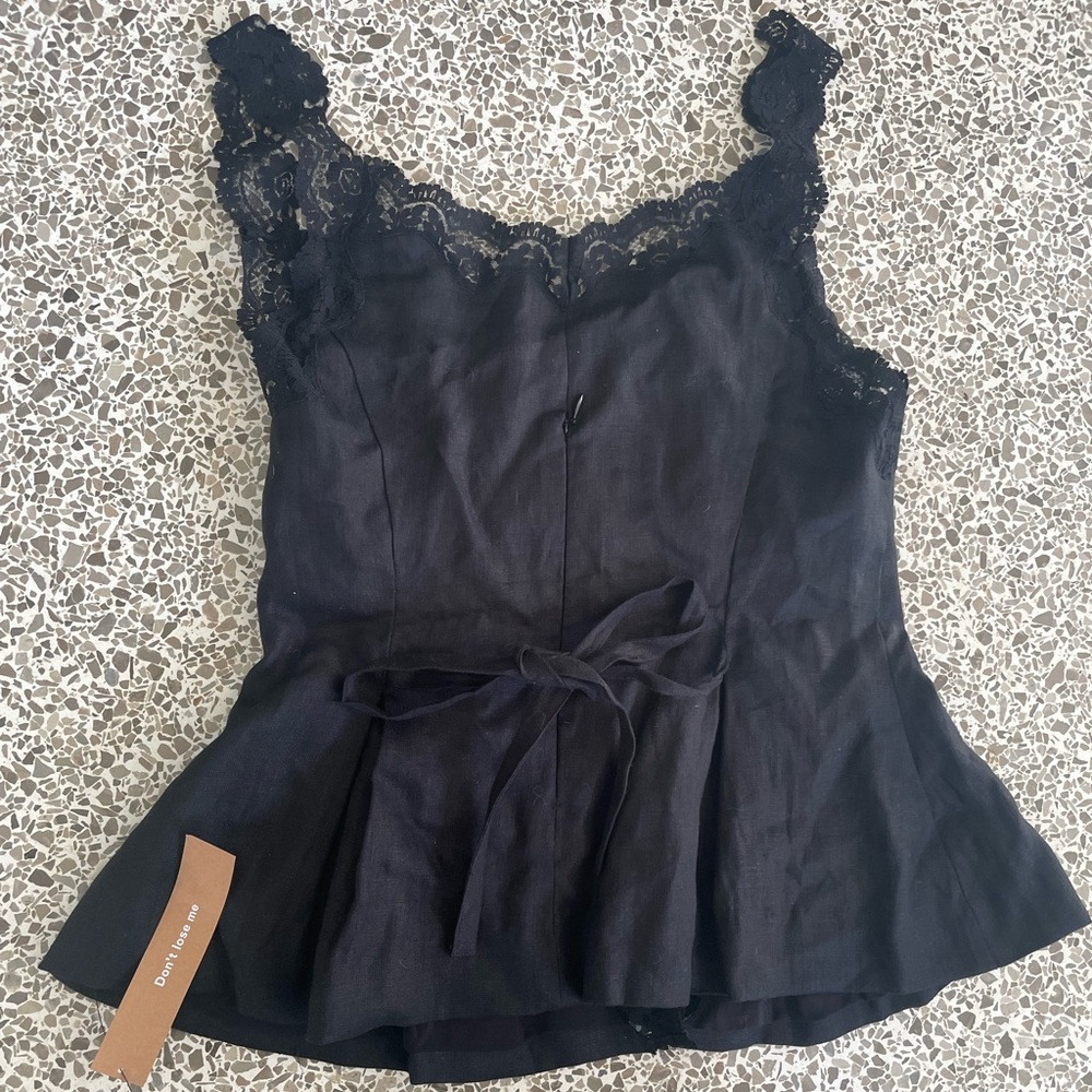 Reformation Josefina black linen top, Size 2